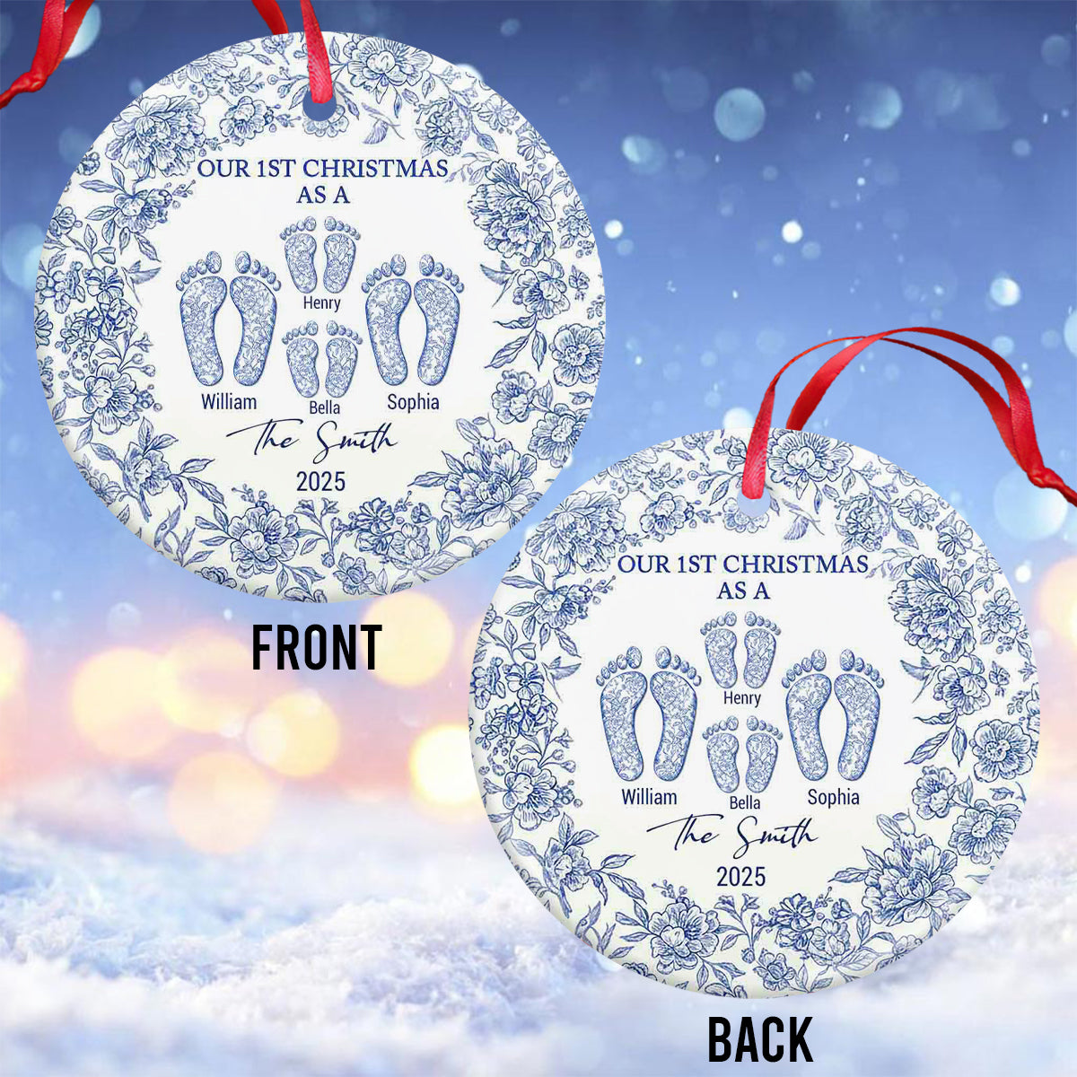 Unser erstes Weihnachten – Personalisierter Keramikkreis als Familienornament