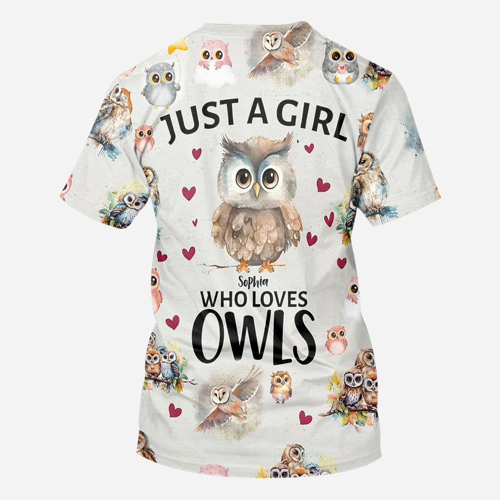 Just A Girl Who Loves Owls - Personalized Owl All Over Shirt