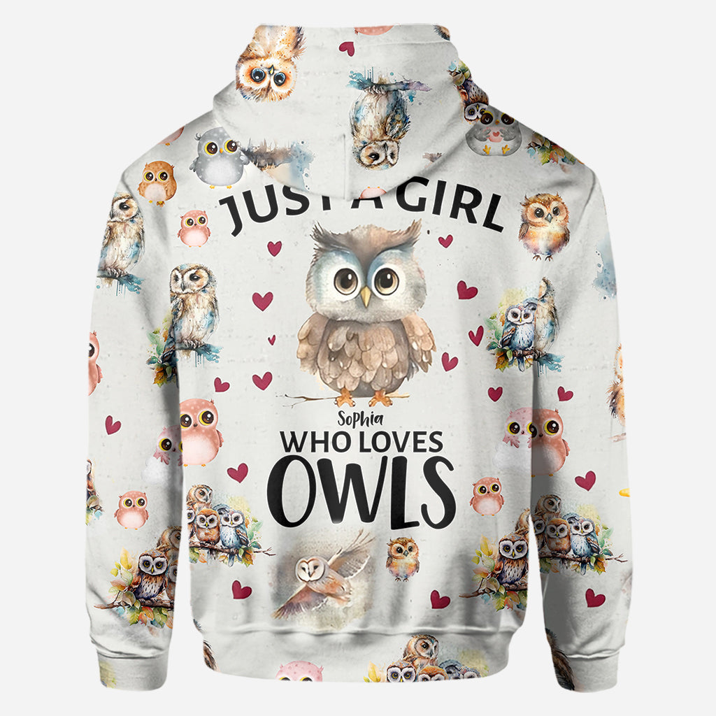 Just A Girl Who Loves Owls - Personalized Owl All Over Shirt