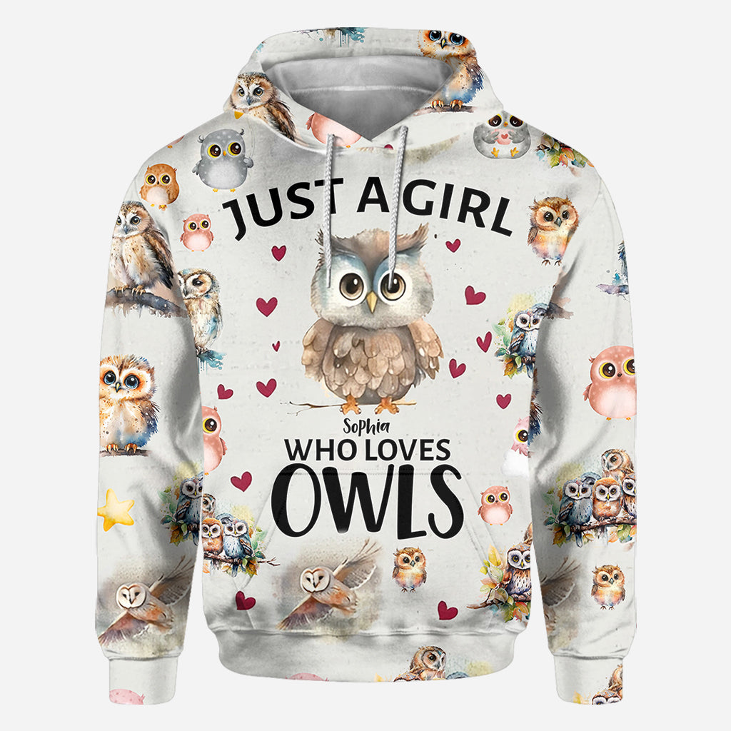 Just A Girl Who Loves Owls - Personalized Owl All Over Shirt