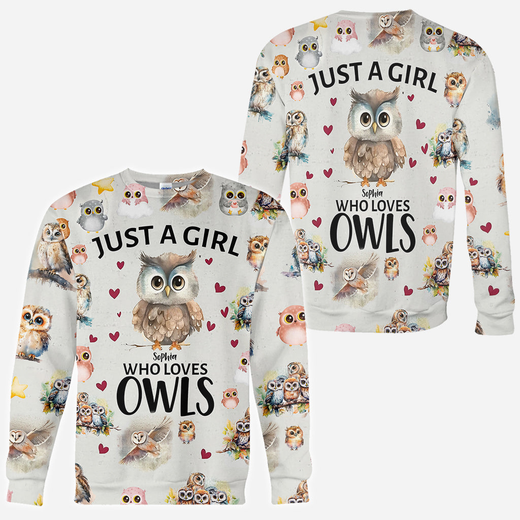 Just A Girl Who Loves Owls - Personalized Owl All Over Shirt