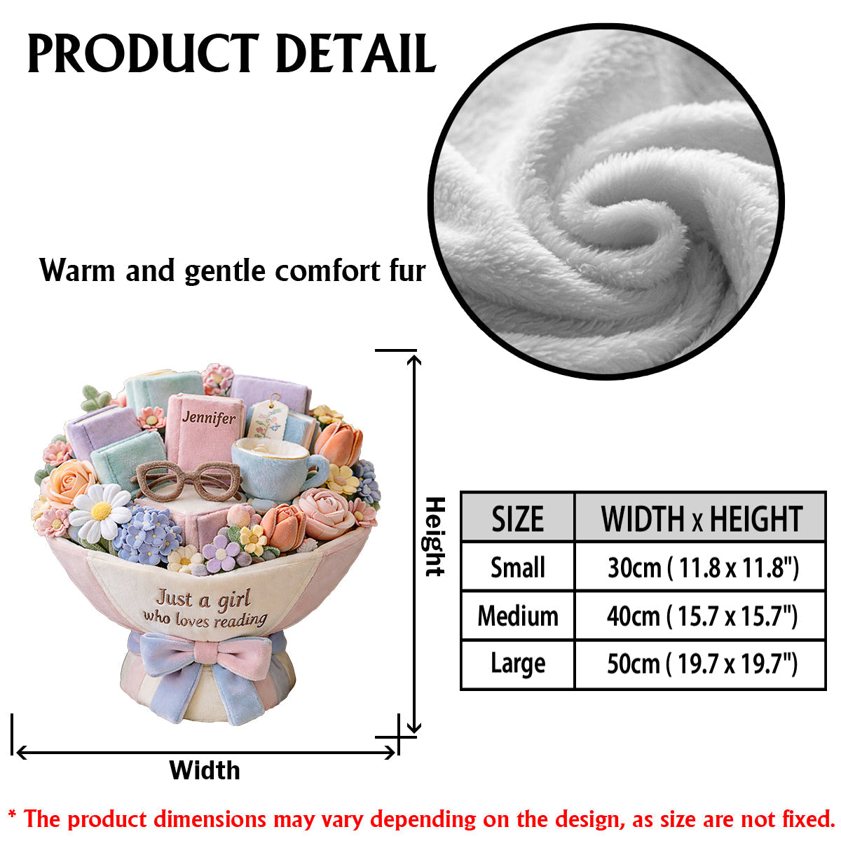 Plüschstrauß für ein Mädchen, das gerne liest – personalisiertes Premium-Kunstfellkissen