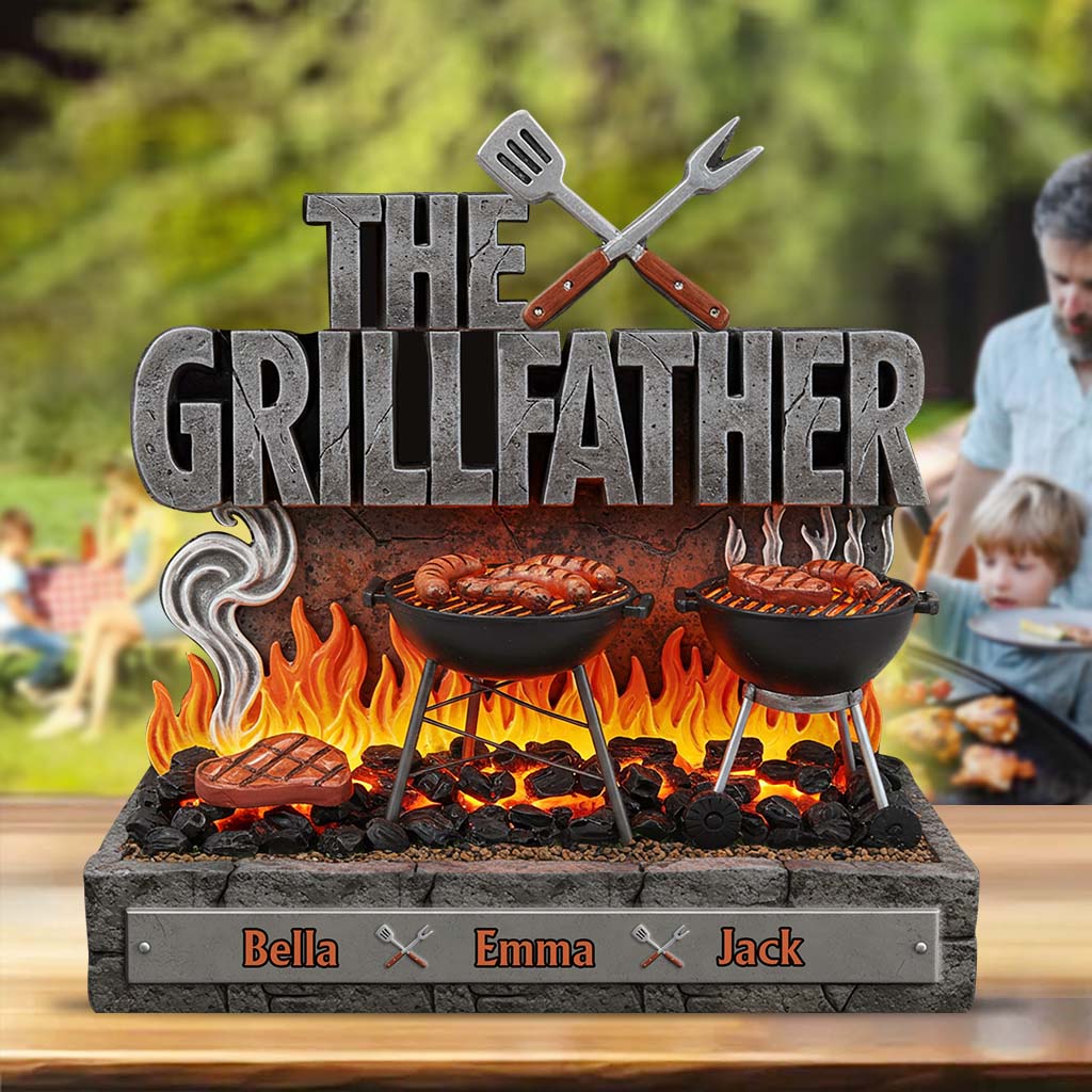 Der Grillvater – Personalisierte Acrylplakette in individueller Vatersform