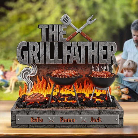Der Grillvater – Personalisierte Acrylplakette in individueller Vatersform