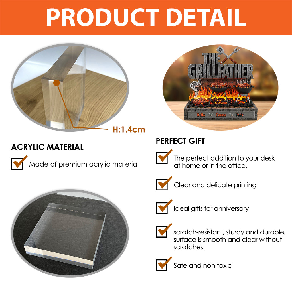 Der Grillvater – Personalisierte Acrylplakette in individueller Vatersform