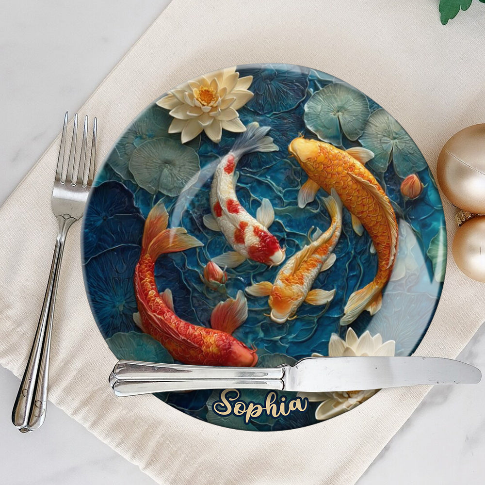 Wunderschöner Fisch – Personalisierter runder Keramikteller mit Koi-Karpfen