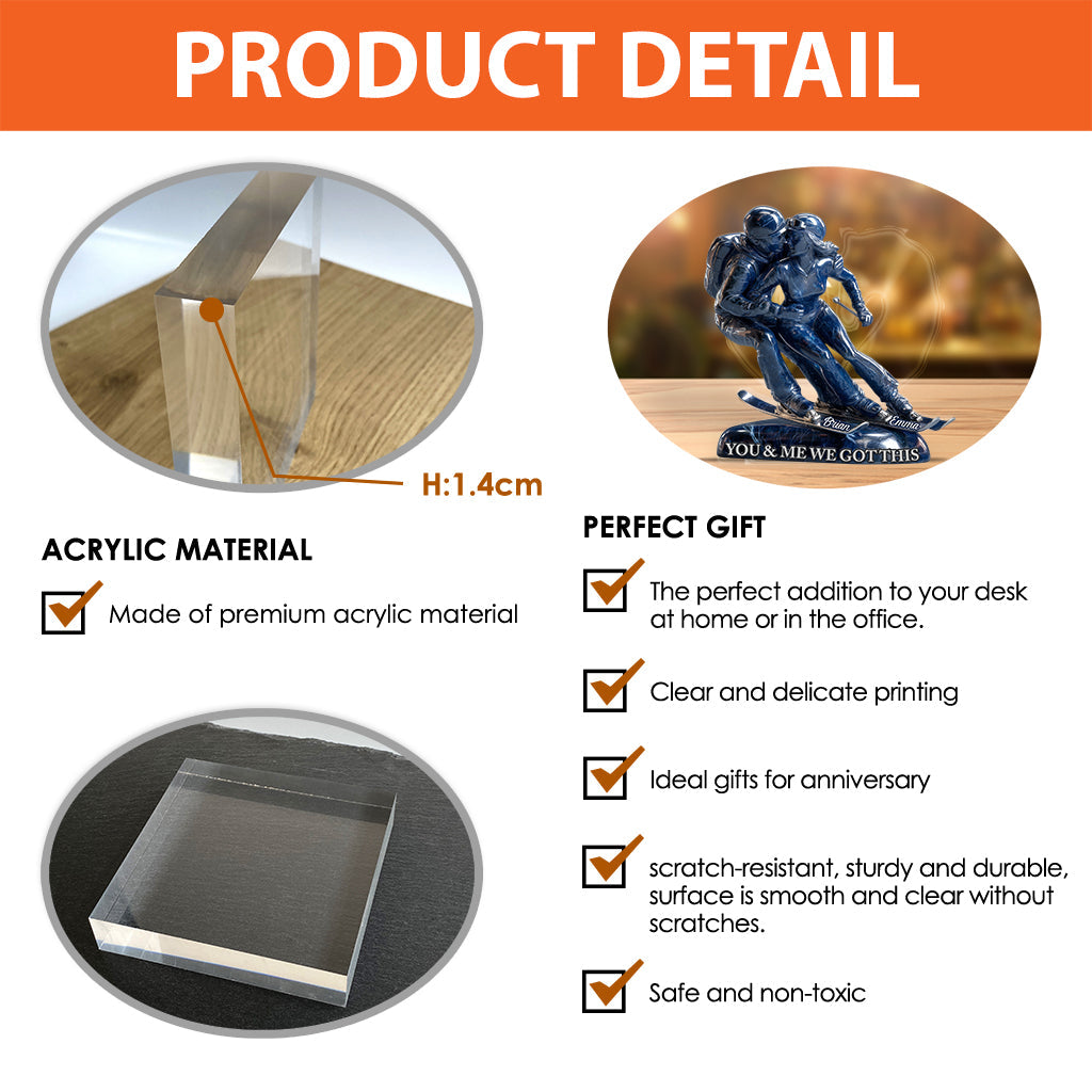 „Du und ich, wir schaffen das“ – personalisierte, individuell geformte Acrylplakette zum Thema Skifahren