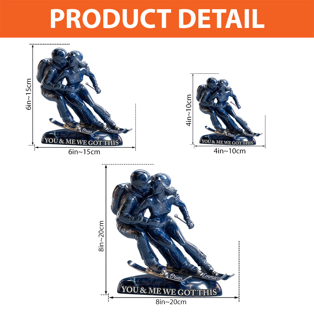 „Du und ich, wir schaffen das“ – personalisierte, individuell geformte Acrylplakette zum Thema Skifahren