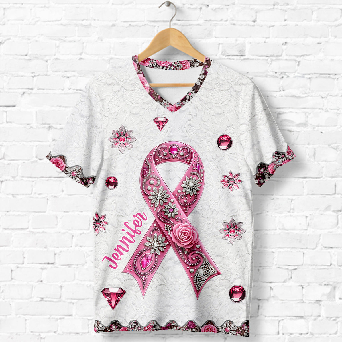 Breast Cancer Awareness - Personalized Breast Cancer Awareness Fully Printed V-Neck T-Shirt