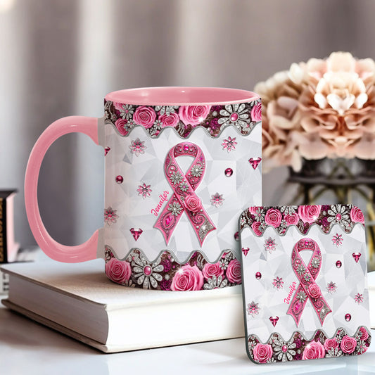 Brustkrebsvorsorge – Personalisierte Tasse mit Brustkrebs-Motiv