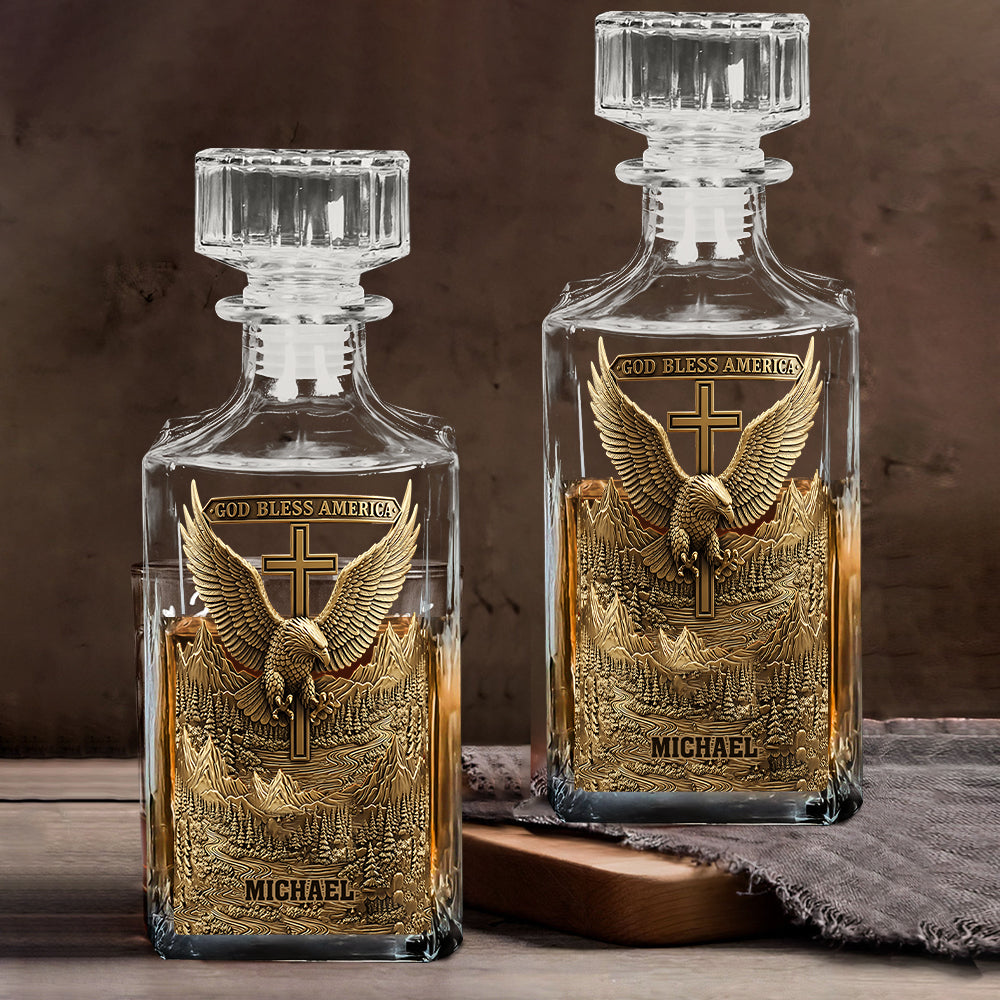 Gott segne Amerika – Personalisiertes Whisky-Dekanter-Set mit Weißkopfseeadler-Motiv