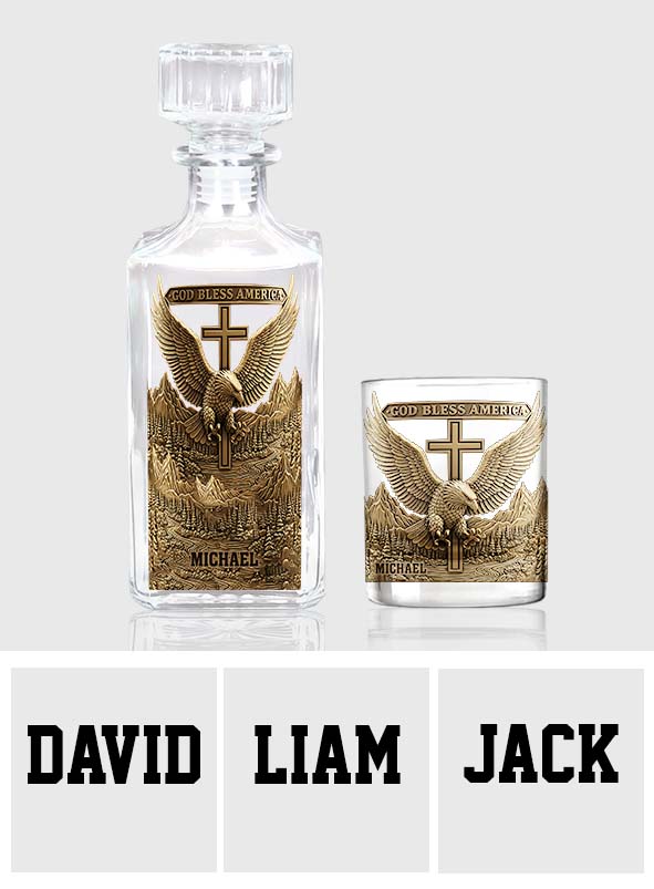 Gott segne Amerika – Personalisiertes Whisky-Dekanter-Set mit Weißkopfseeadler-Motiv