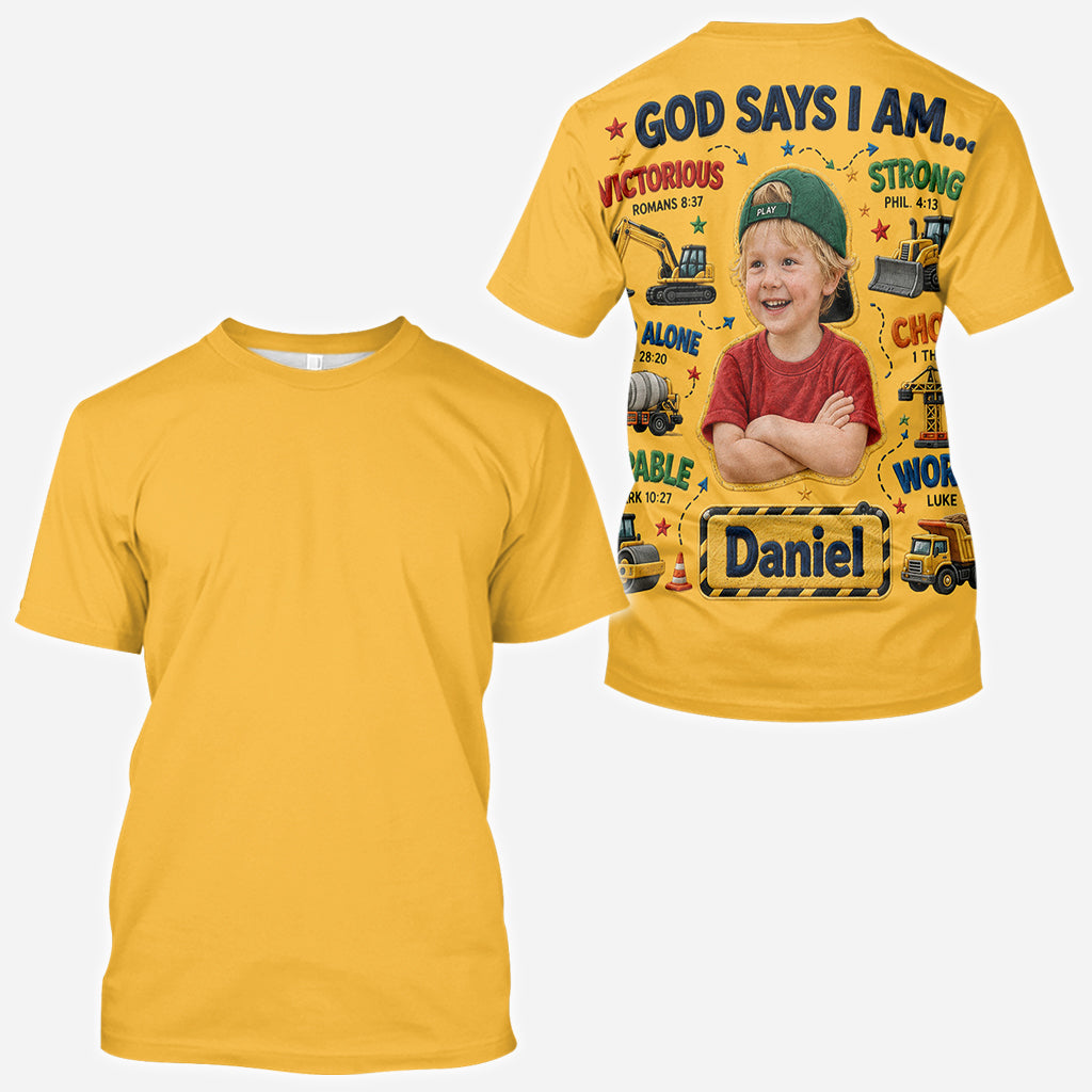 God Says I Am - Personalized Kid All Over Shirt