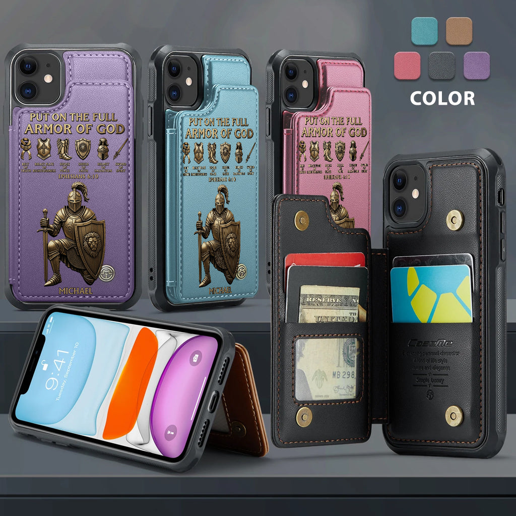 Legt die ganze Rüstung Gottes an – Personalisierte christliche Handyhülle mit Brieftaschenfunktion