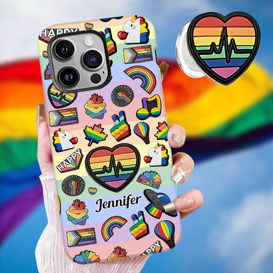Regenbogen-Pride – Personalisierte Handyhülle und Handygriff mit LGBT-Unterstützungsmotiven (Vollflächiger Aufdruck)