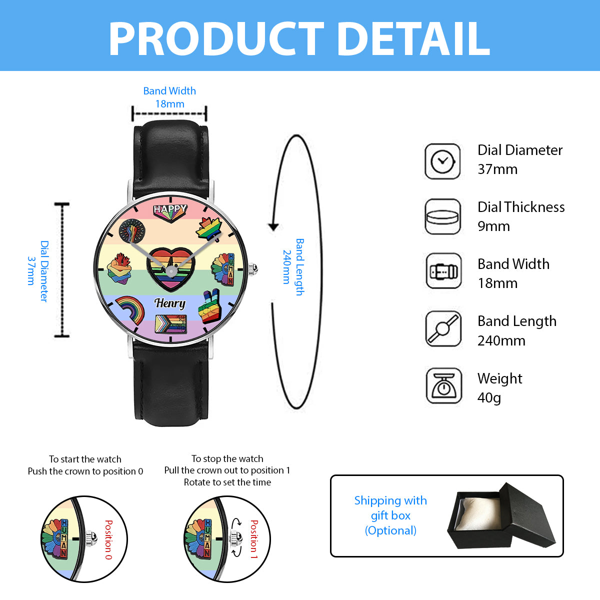 Pride Rainbow - Personalized LGBT Support Hand Watch
