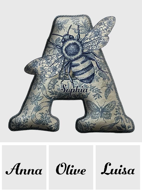 Bienen-Toile-de-Jouy – Personalisiertes Kissen in Bienenform aus Kunstfell