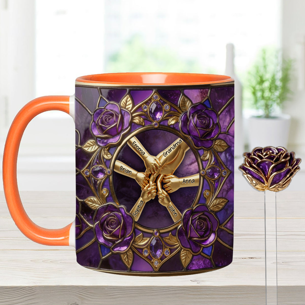 Hold My Hand, Hold My Heart - Personalized Grandma Set Accent Mug with Acrylic Stirrers