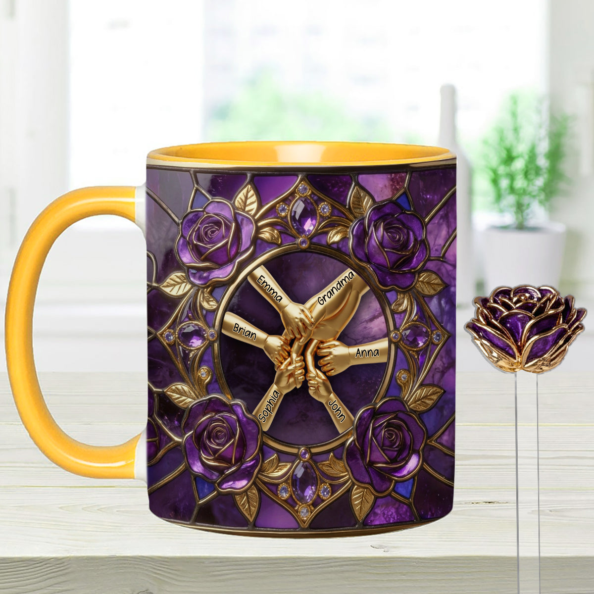 Hold My Hand, Hold My Heart - Personalized Grandma Set Accent Mug with Acrylic Stirrers