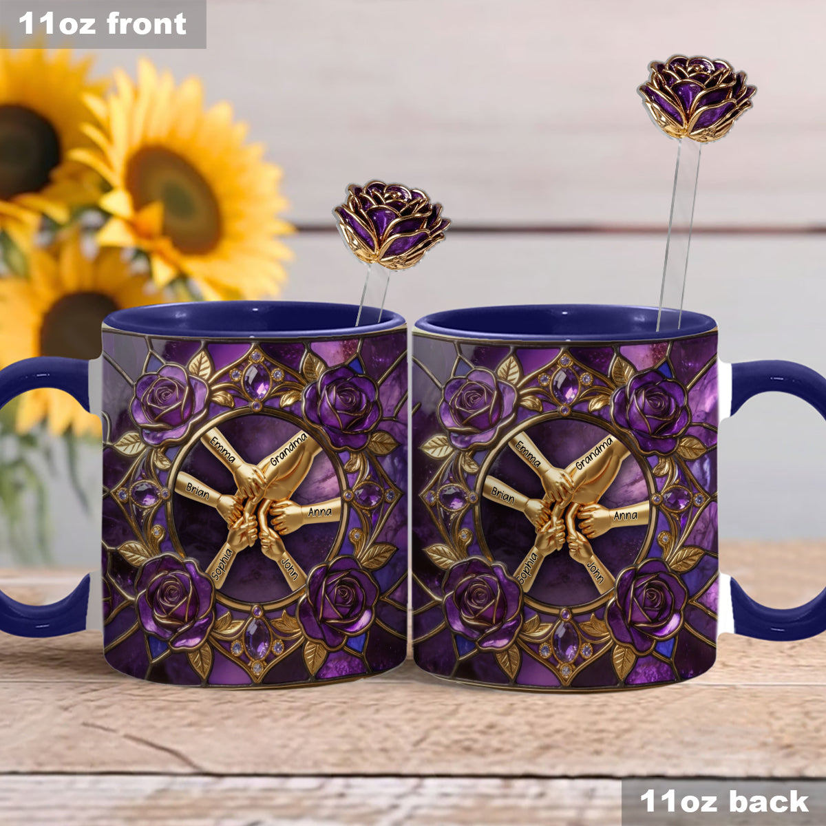 Hold My Hand, Hold My Heart - Personalized Grandma Set Accent Mug with Acrylic Stirrers