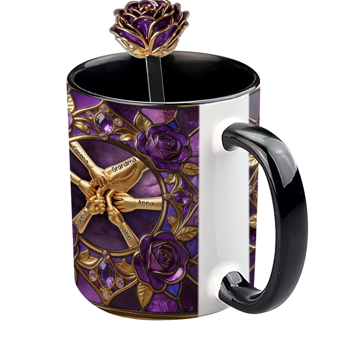 Hold My Hand, Hold My Heart - Personalized Grandma Set Accent Mug with Acrylic Stirrers