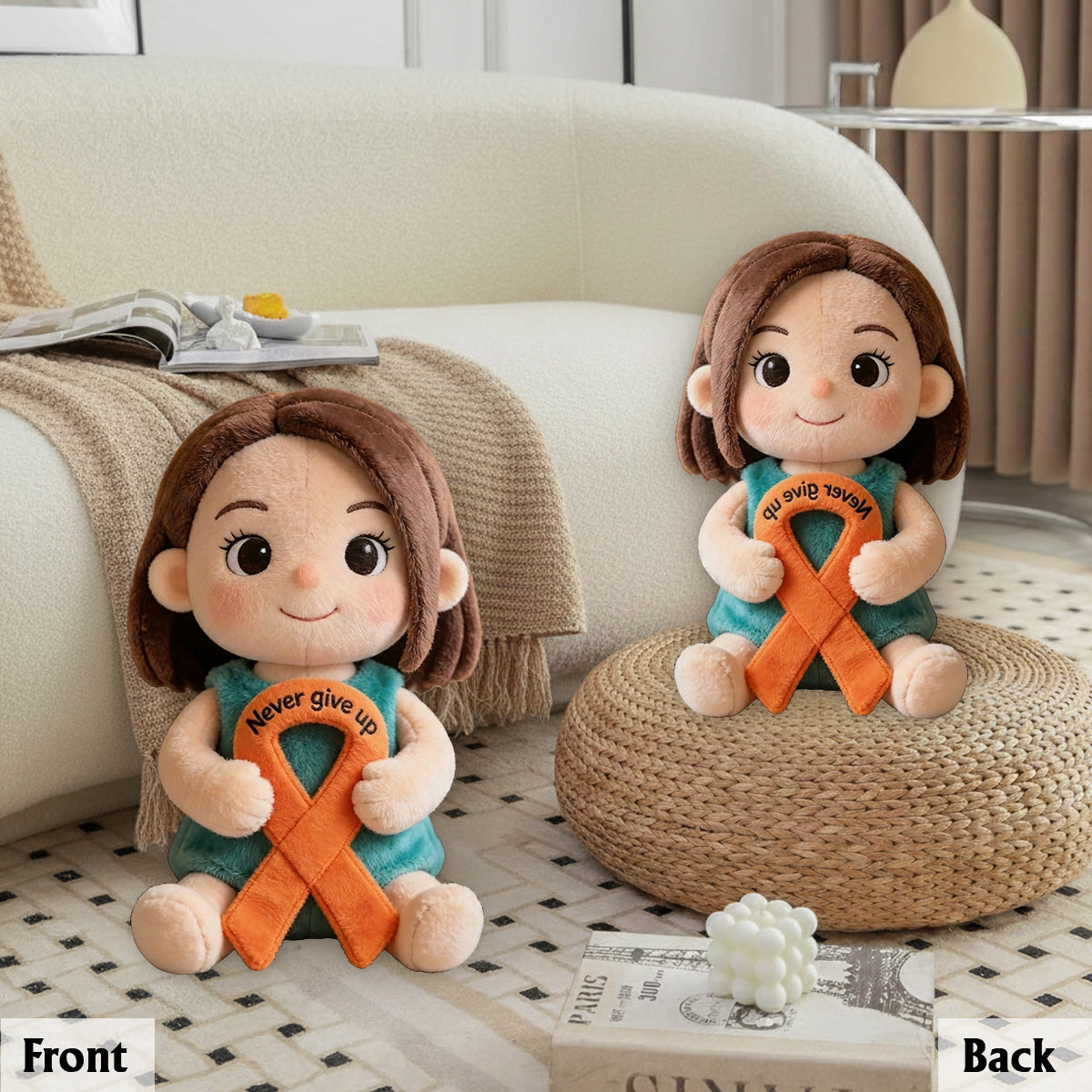 Never Give Up Orange Ribbon - Personalized Multiple Sclerosis Awareness Premium Faux Fur Pillow