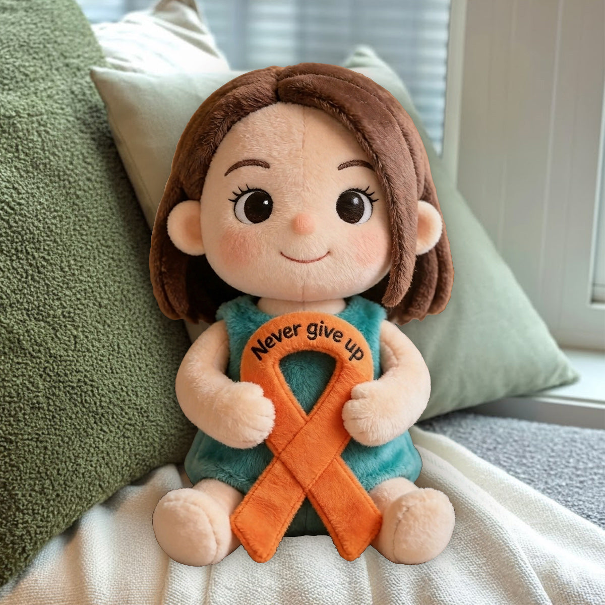 Never Give Up Orange Ribbon - Personalized Multiple Sclerosis Awareness Premium Faux Fur Pillow