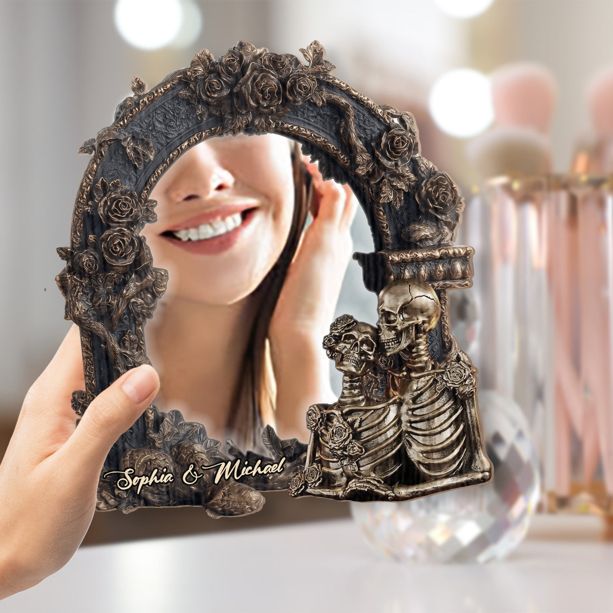 Couple Gothic Romance - Personalized Skull Wall Hanging Mirror