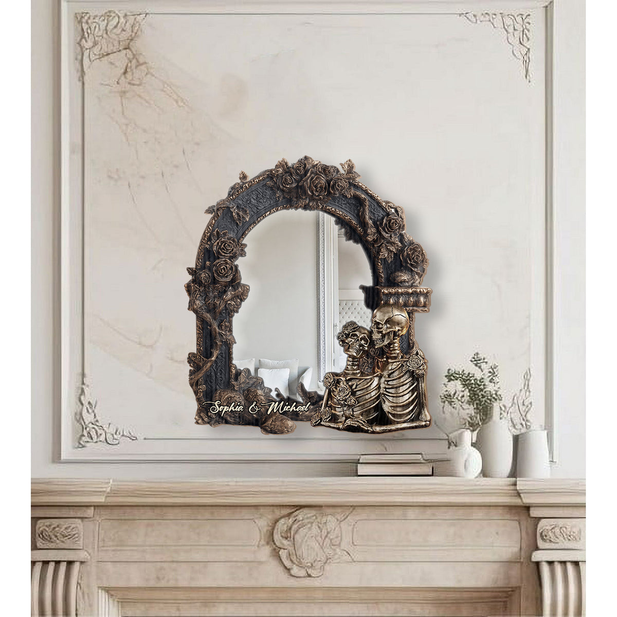 Couple Gothic Romance - Personalized Skull Wall Hanging Mirror