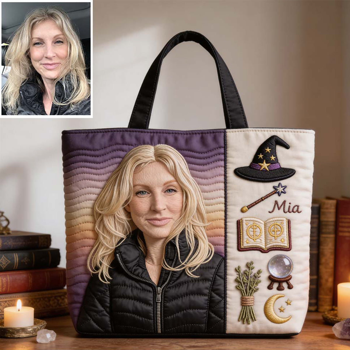 Custom Any Photo Witch Craft - Personalized Witch Quilted Tote Bag