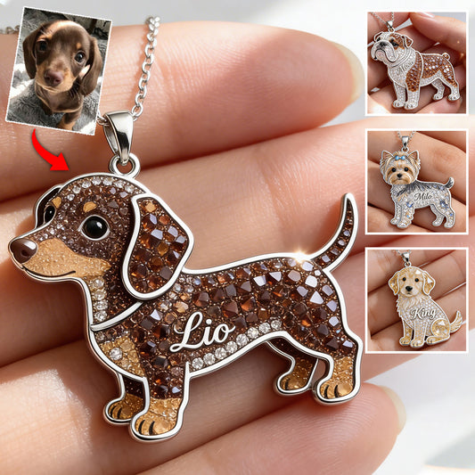 Any Pet Photo - Personalized Dog Shaped Metal Pendant Necklace