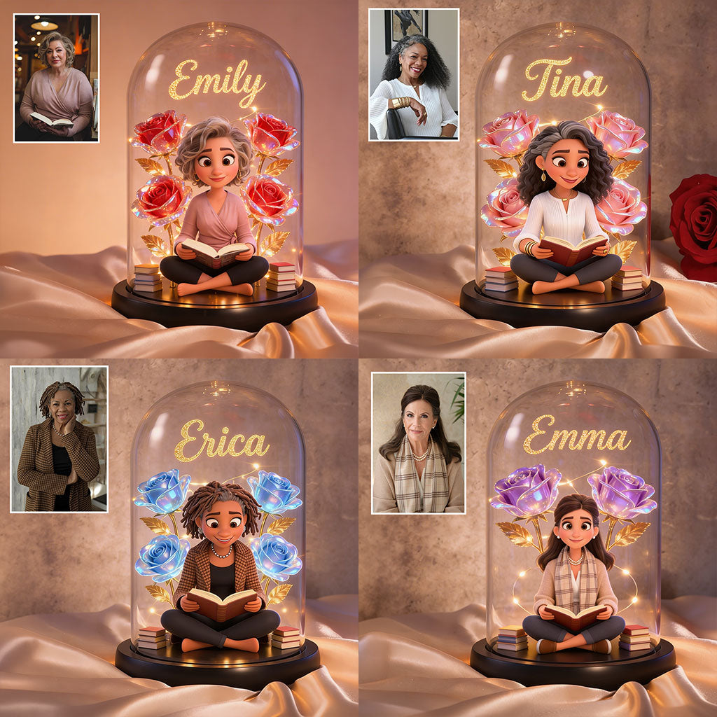 Custom Any Photo - Personalized Book Glowing Roses Glass Dome