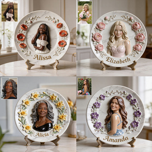 Custom Any Photo - Personalized Birth Month Flower Ceramic Round Plate