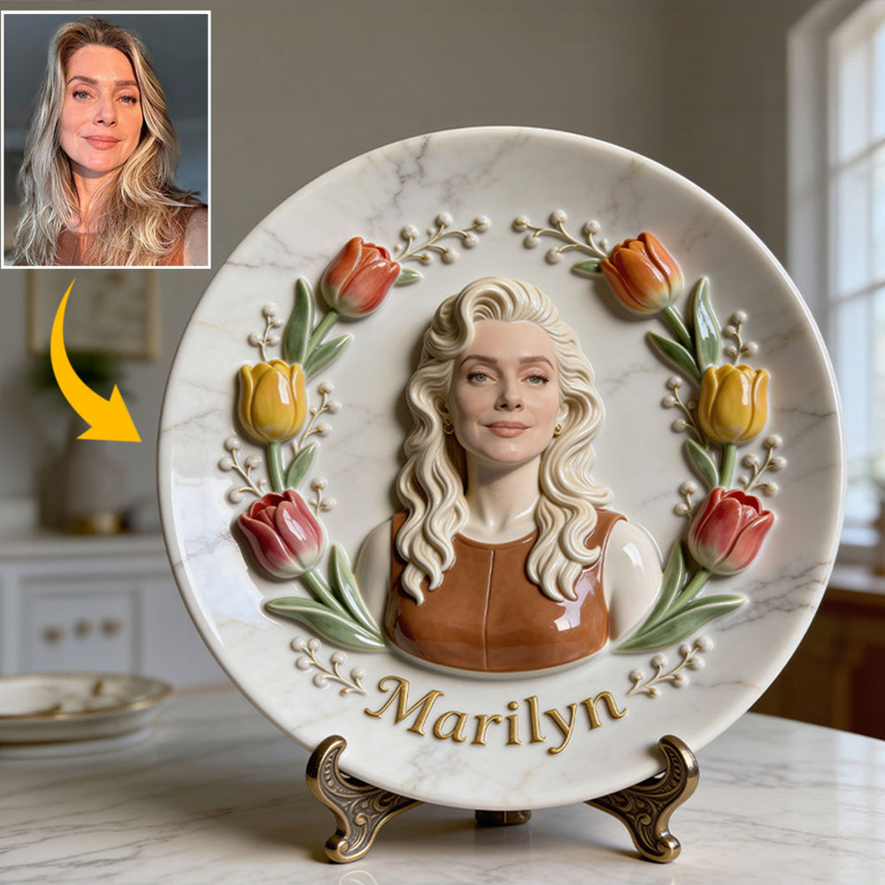 Custom Any Photo - Personalized Birth Month Flower Ceramic Round Plate