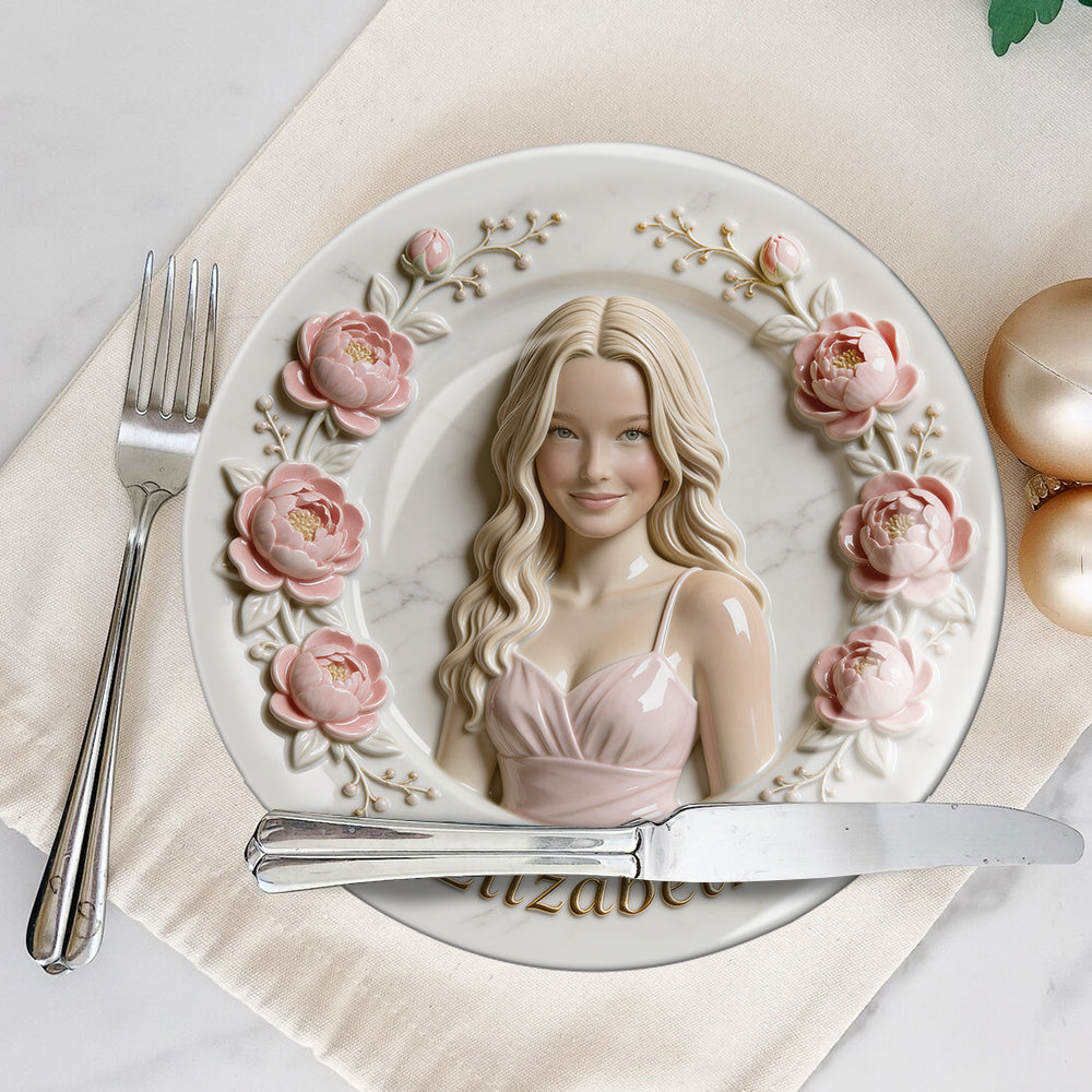 Custom Any Photo - Personalized Birth Month Flower Ceramic Round Plate