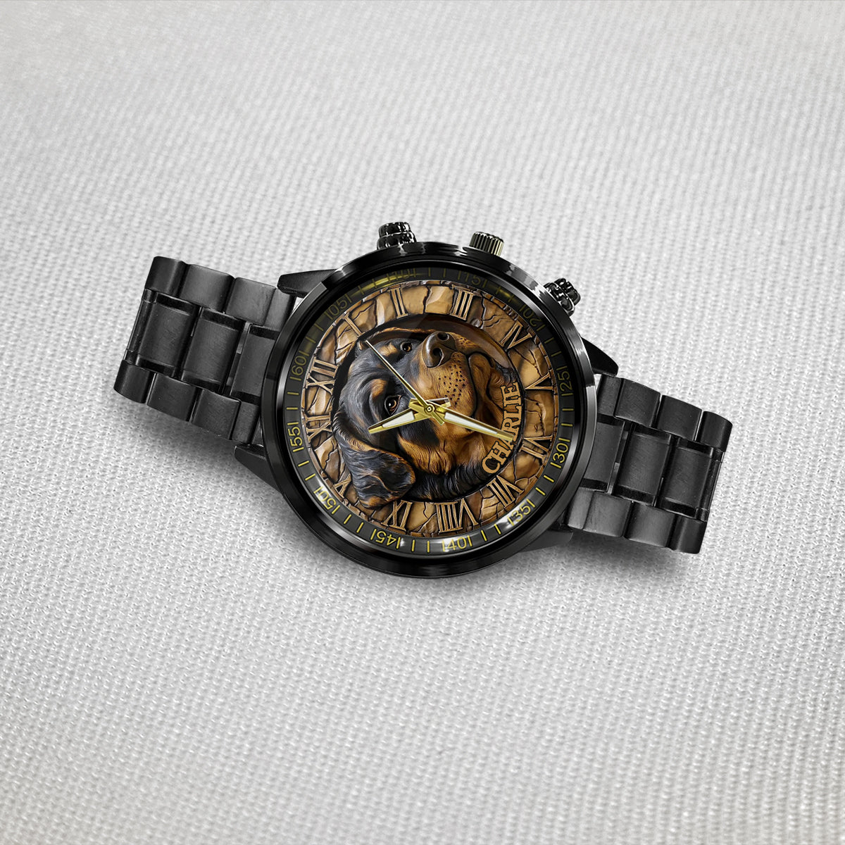 Mutiger Rottweiler – Personalisierte Hunde-Handuhr