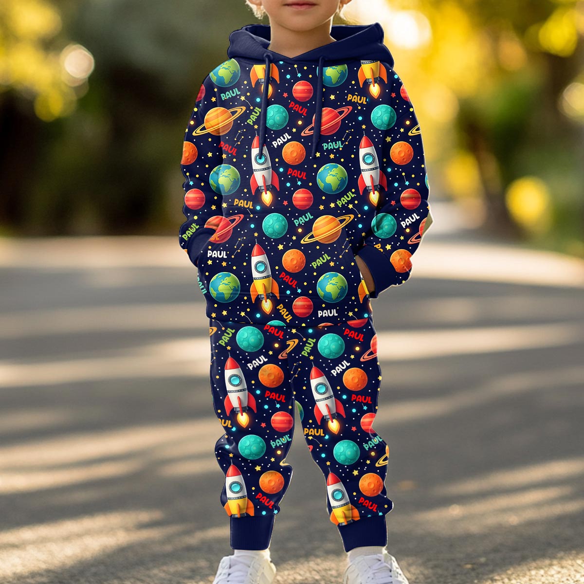 Raumschiff – Personalisierter Kinder-Hoodie & Kinder-Jogginghose