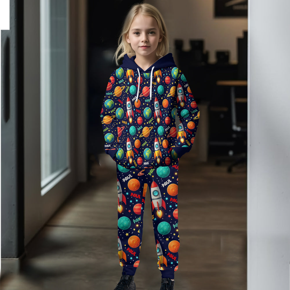 Raumschiff – Personalisierter Kinder-Hoodie & Kinder-Jogginghose