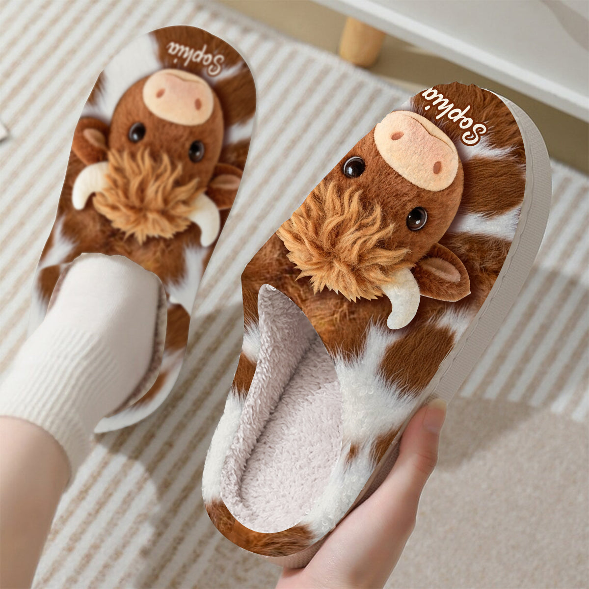 Love Highland Cow - Personalized Highland Cow Slippers