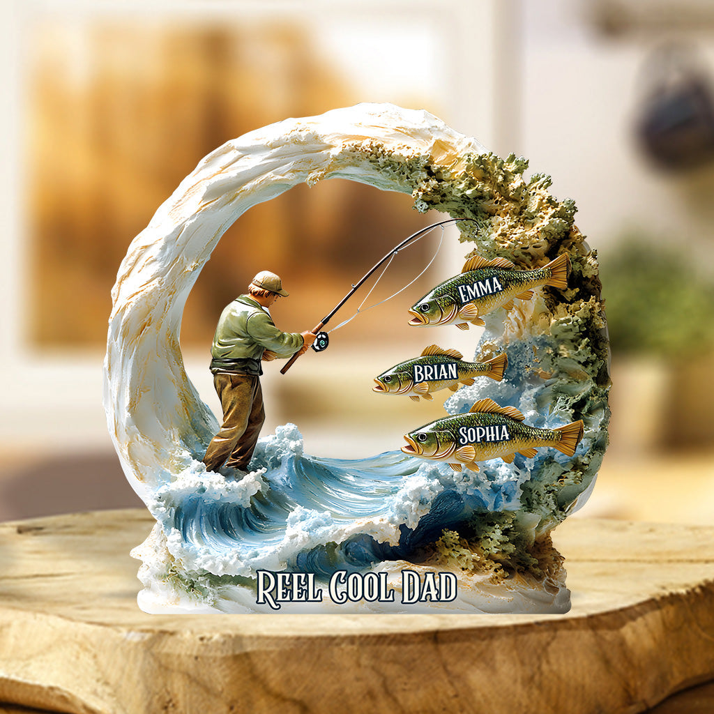 Reel Cool Dad – Personalisierte Angelplakette aus Acryl in individueller Form