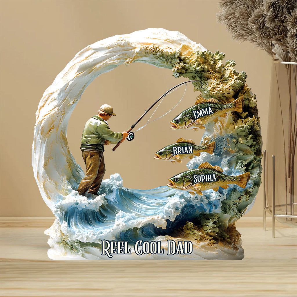 Reel Cool Dad – Personalisierte Angelplakette aus Acryl in individueller Form