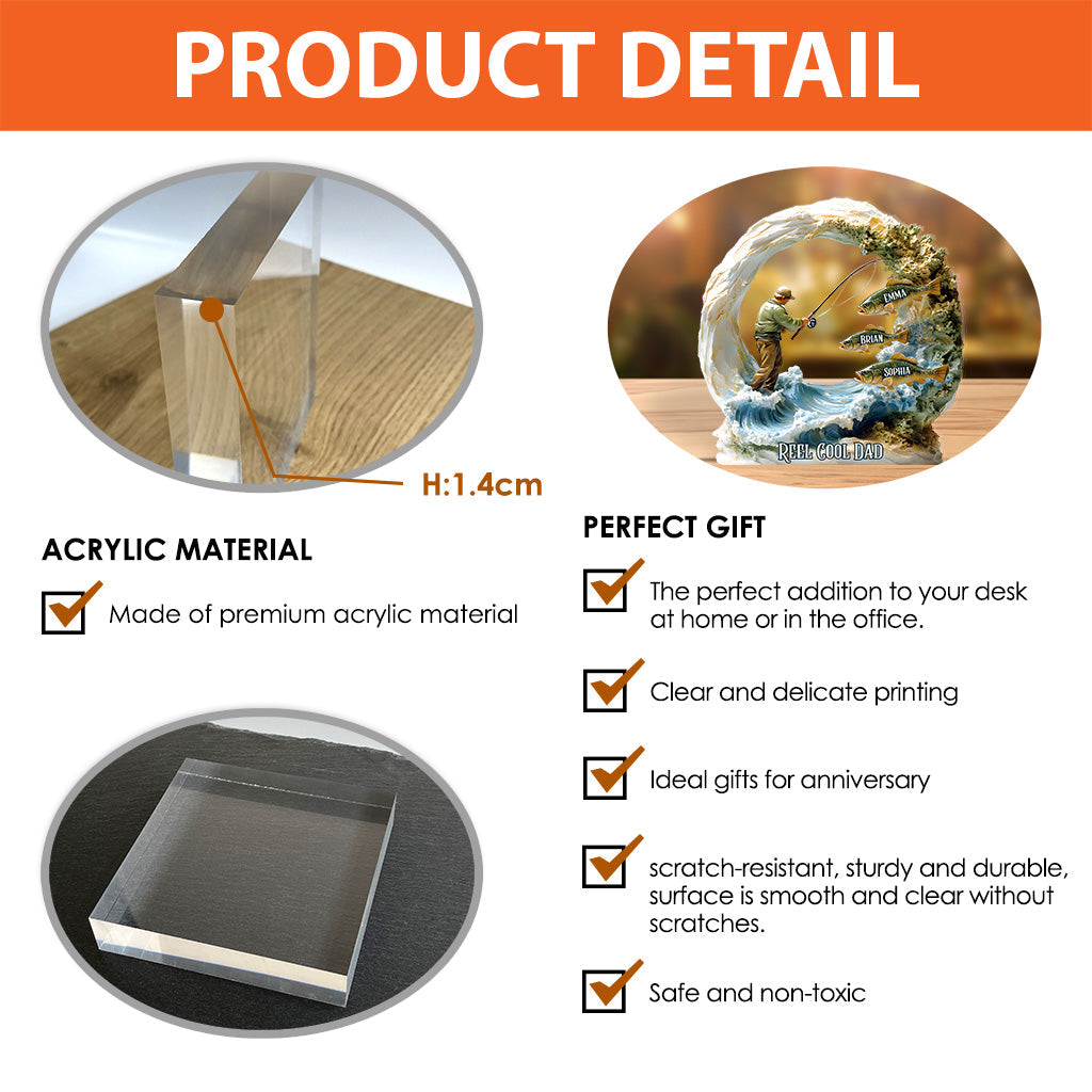 Reel Cool Dad – Personalisierte Angelplakette aus Acryl in individueller Form