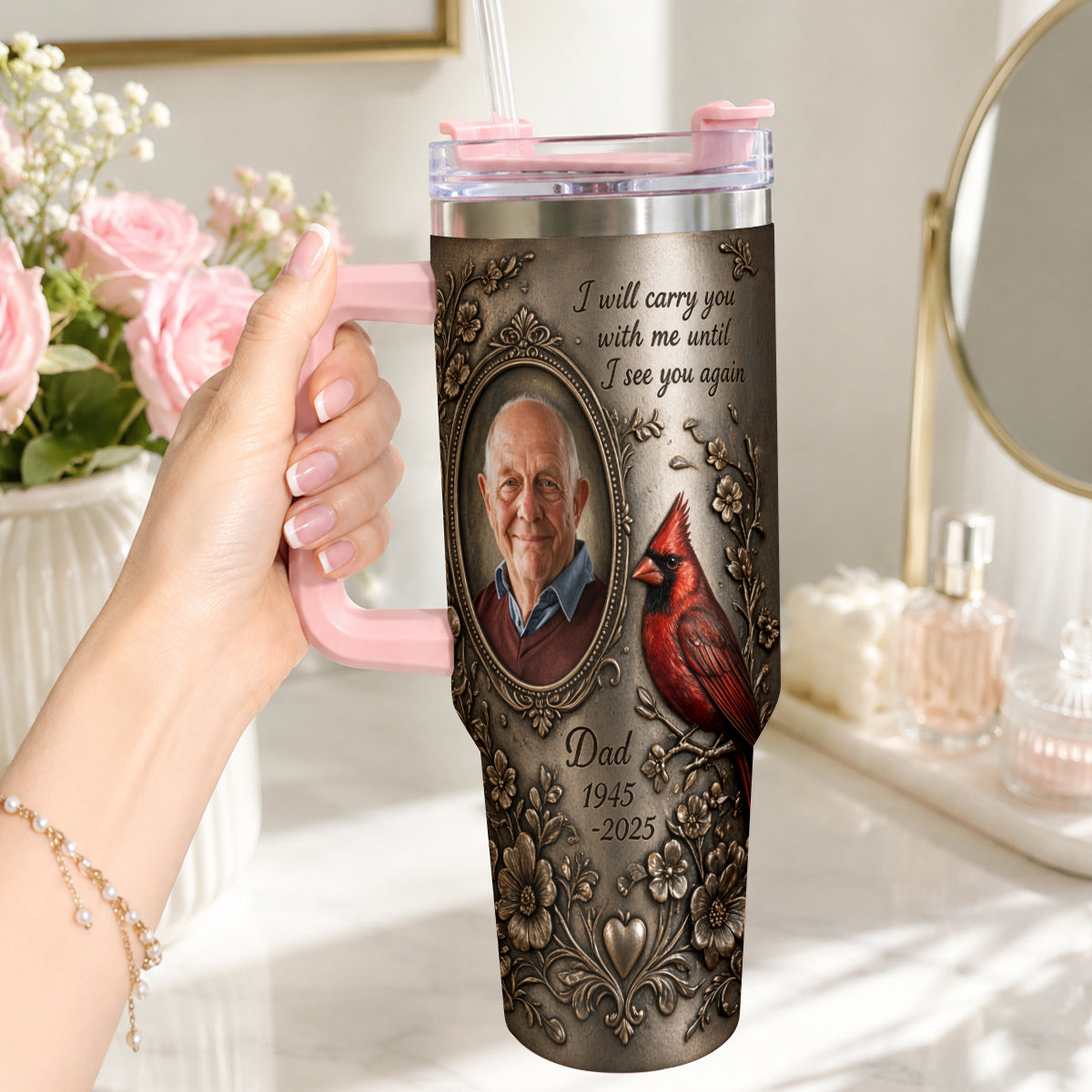 I Will Carry You With Me - Personalized Memorial Tumbler With Handle