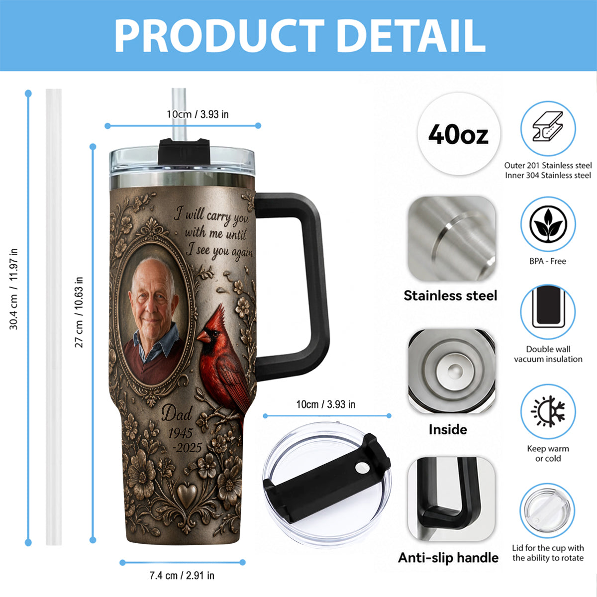 I Will Carry You With Me - Personalized Memorial Tumbler With Handle