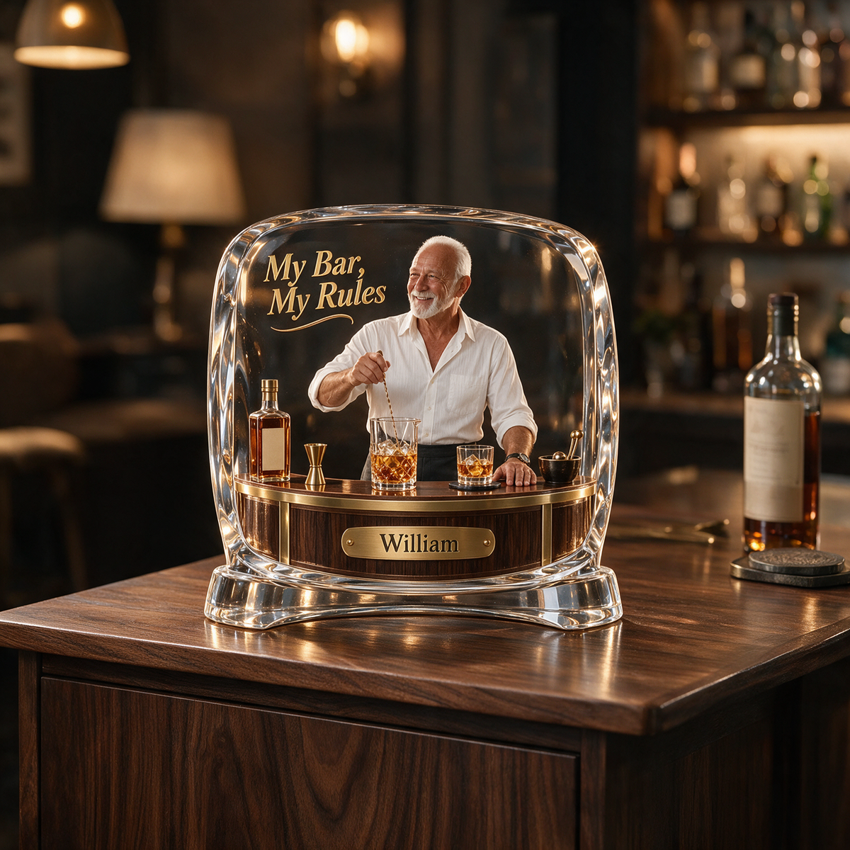 Personalized Whiskey Acrylic Plaque - Custom Photo Home-Bar Diorama