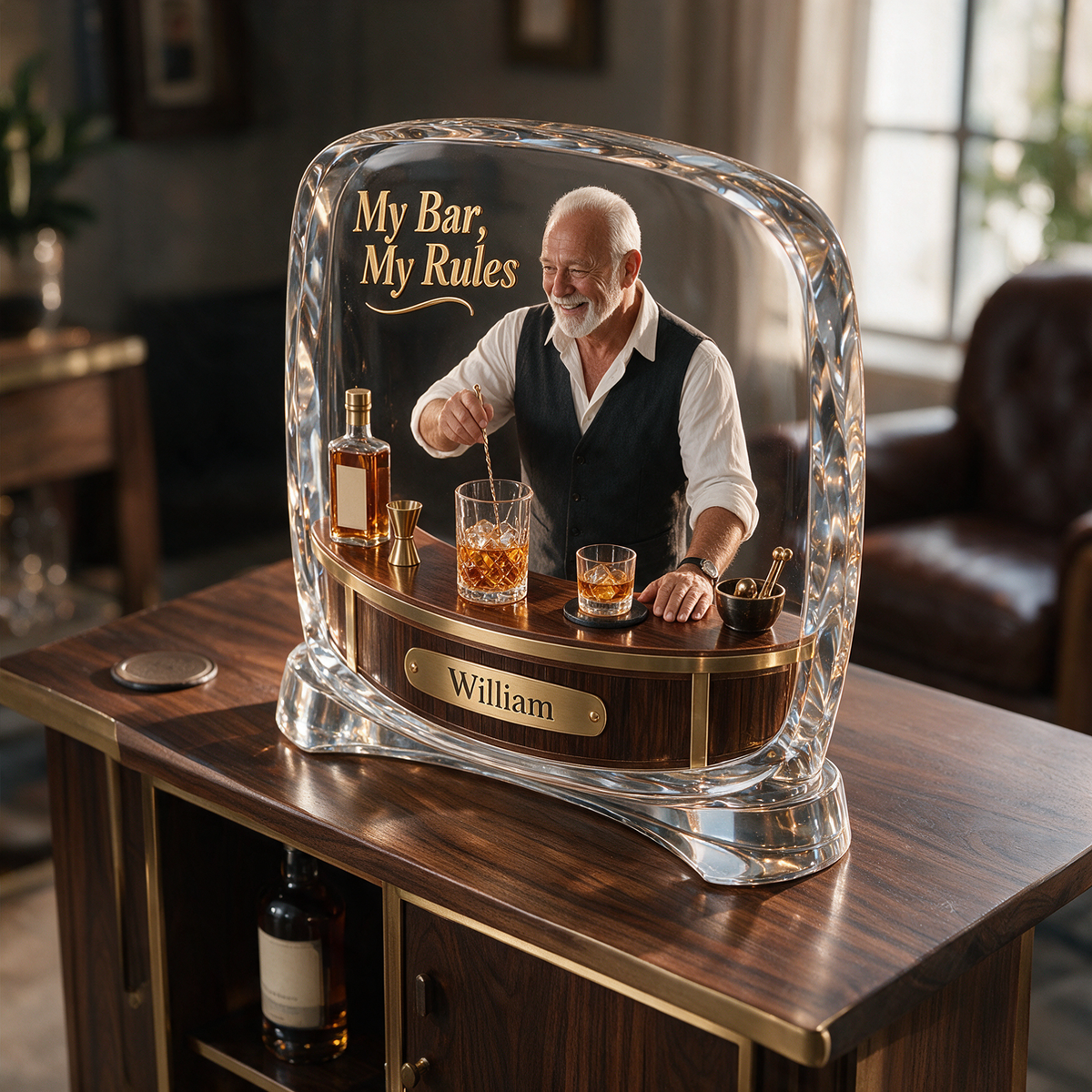 Personalized Whiskey Acrylic Plaque - Custom Photo Home-Bar Diorama