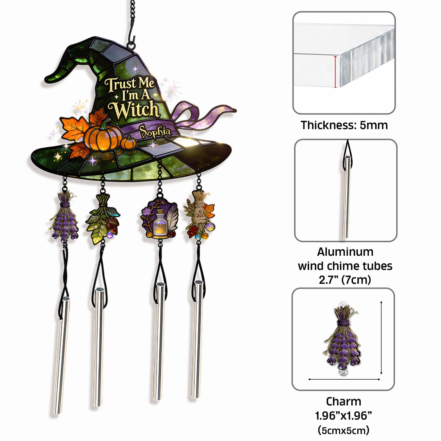 Trust Me I'm A Witch - Personalized Witch Wind Chime With Charm