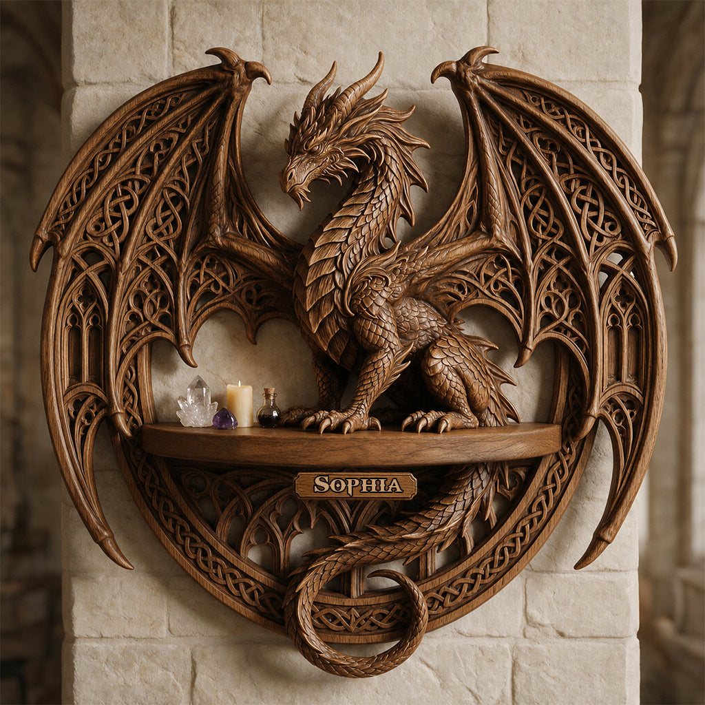 Cool Dragon - Personalized Dragon Wooden Floating Shelf