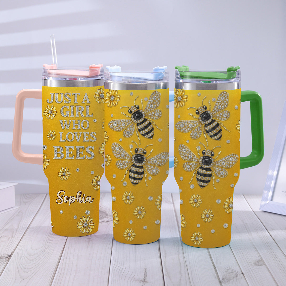 Einfach ein Mädchen, das Bienen liebt – personalisierter Bienenbecher mit Henkel