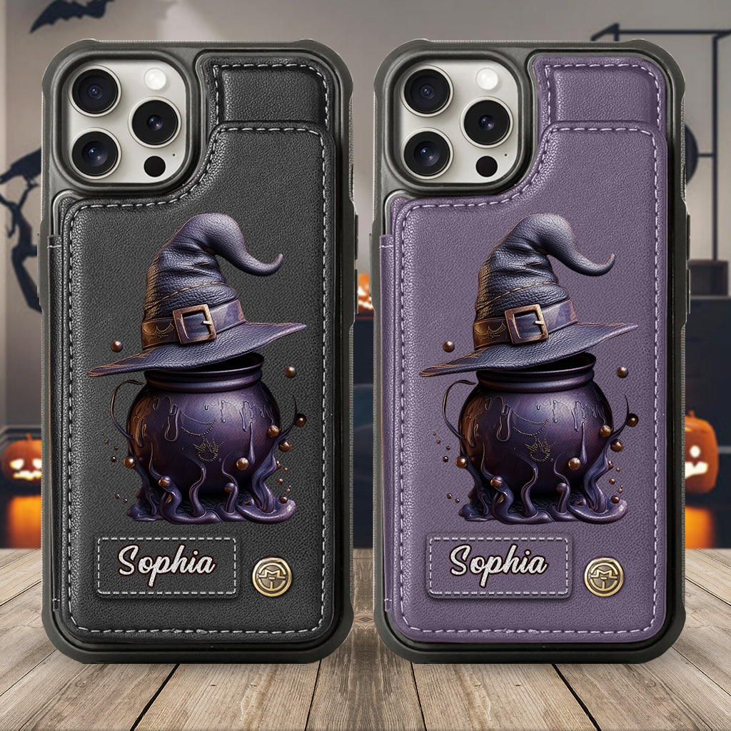 Magical Hat And Cauldron - Personalized Witch Wallet Phone Case